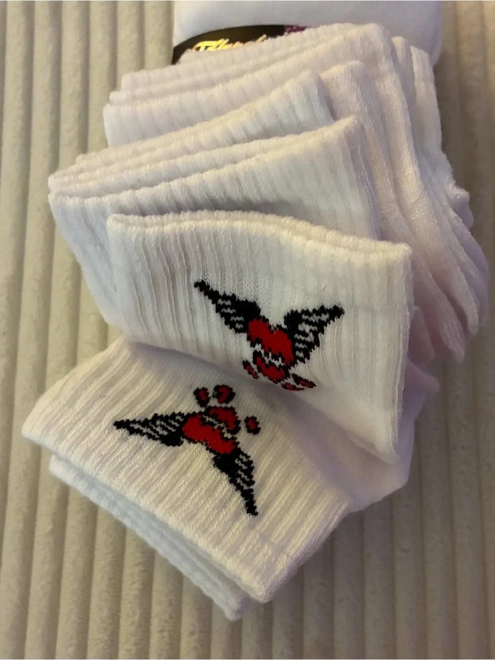 Ed Hardy White Quarter Ankle Socks with Embroidered Accents - 10 Pack